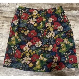 Vintage Liz Sport Skirt Size 10 Short Lined Slit Multicolor Floral Pleated Navy